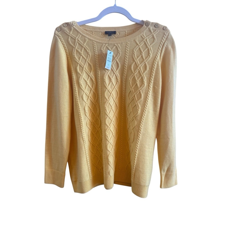 NWT Talbots Yellow CableKnit Fisherman Woman's 1X Petite Lambswool Blend Sweater